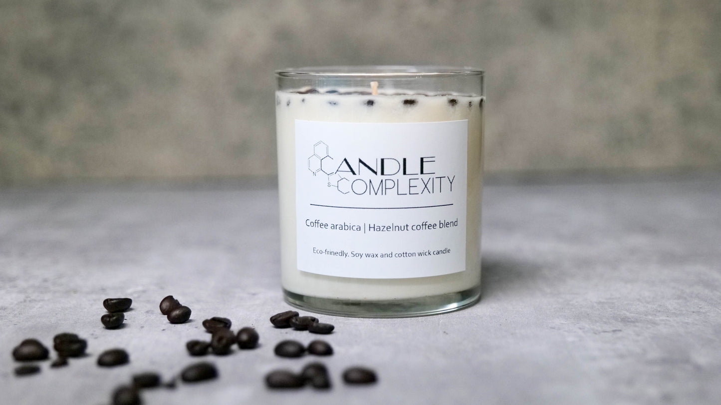 Hazelnut Coffee Scented Soy Candle Glass Jar & Decorative Matches Set | Aromatherapy | 10 oz | Handmade in Florida | Coffee Essential Oil | Eco-friendly | Vegan | Cotton Wick | 100% Soy Wax